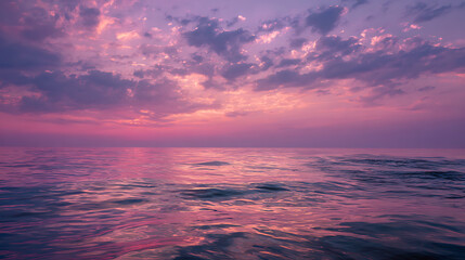 Fototapeta premium tranquil seascape with calm ocean water hazy pink sky at sunset or sunrise peaceful outdoor landscape scenic horizon serene reflection nature and relaxing travel concept