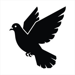 Silhouette of a white-eyed dove in flight with outstretched wings symbolizing peace and freedom