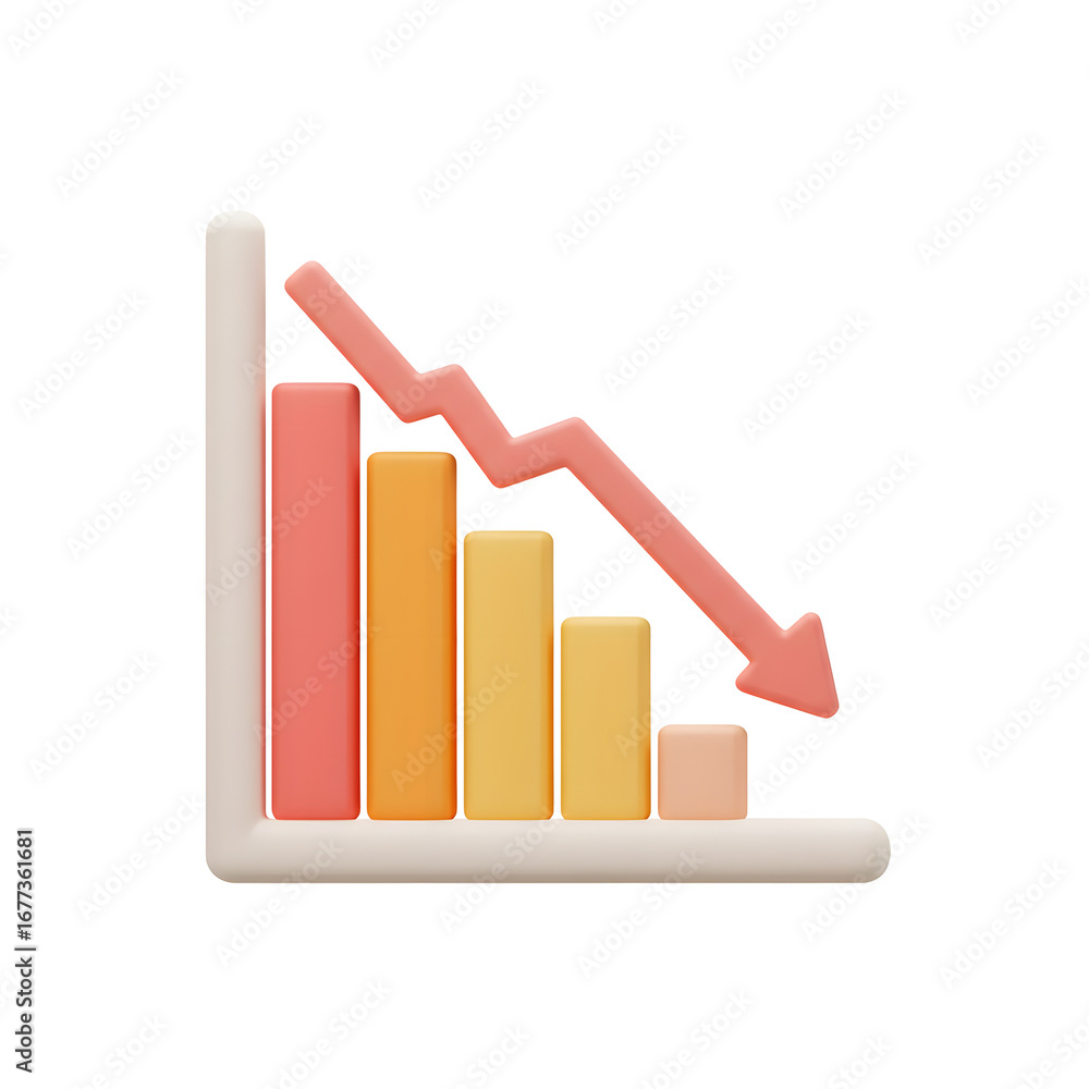 Poster declining bar graph with arrow showing economic downturn concept