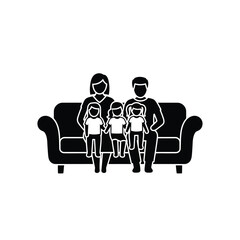 Photo of a family of five sitting together on a couch, depicted in a silhouette