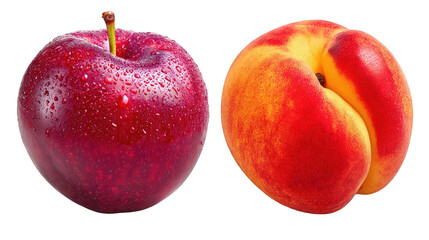 Ripe Red Plum and Peach on Transparent Background