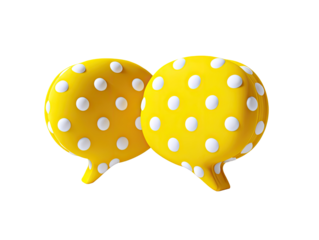 Two yellow polka-dot speech bubbles