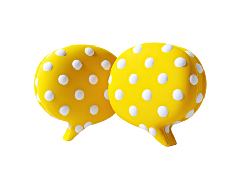 Two yellow polka-dot speech bubbles