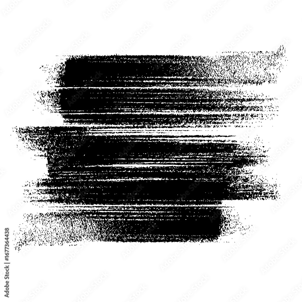 Poster horizontal black brush strokes with distressed edges on a white background creating a grunge effect