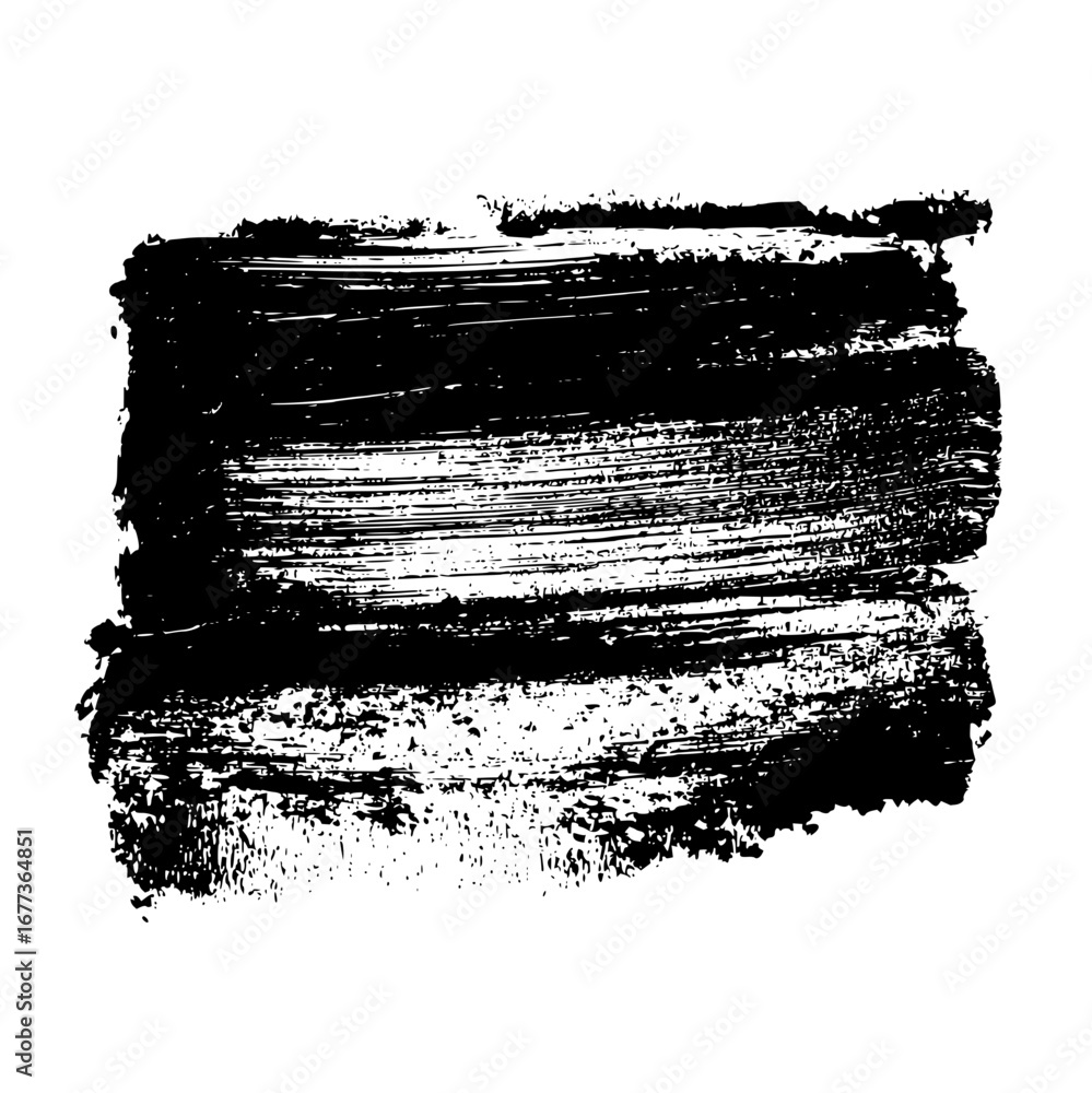 Poster black rectangular brush stroke texture with horizontal lines and rough edges on white background art