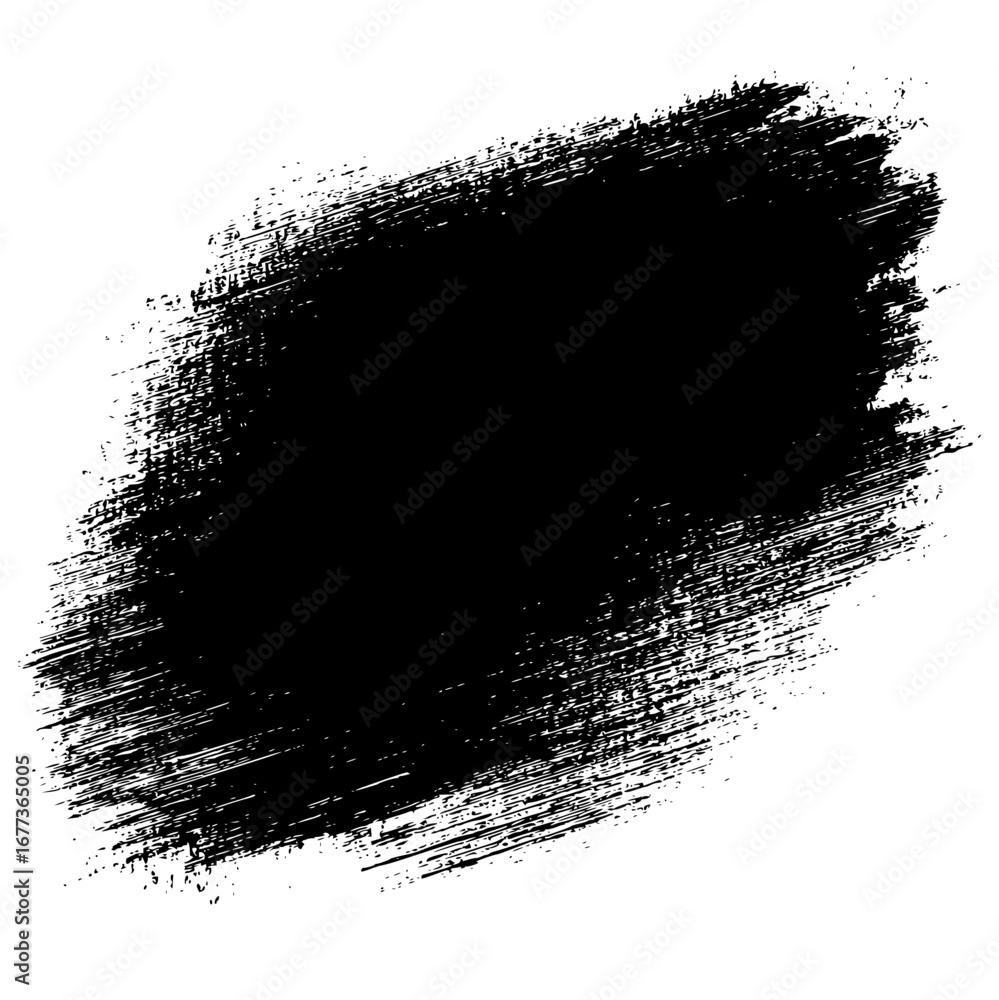Poster Black brush stroke with textured edges creating a grungy and artistic design element on a white background