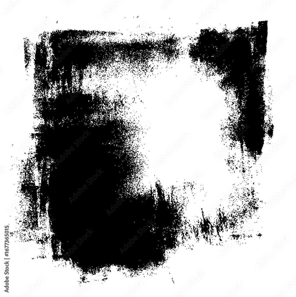 Poster abstract black ink splatter design with rough edges and uneven texture on a white background effect 