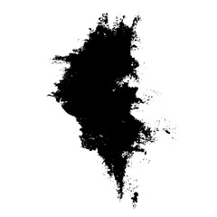 Obraz premium Abstract black ink blot with rough edges and a pointed tip on a plain white background in a simple design