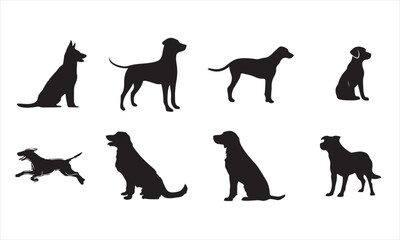 Set of dog silhouettes isolated on white background for design and decoration