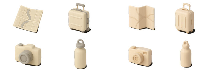 Travel essentials in minimalist design showcased on a clean surface