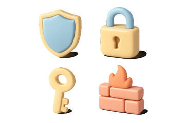 Colorful security icons representing safety, protection, and access management for digital environments in flat design style