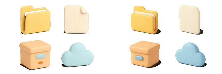 Colorful collection of playful storage and organization items on a clean background