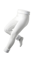 Wearing Cozy White Leggings with Fuzzy Trim and Socks on White