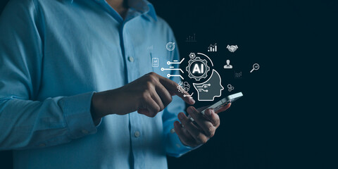 AI, Artificial intelligence technology, Machine learning, Marketing data analysis with Ai, Analyzing customer behavior, Data science, Assistant automation software, Chatbot on business network.