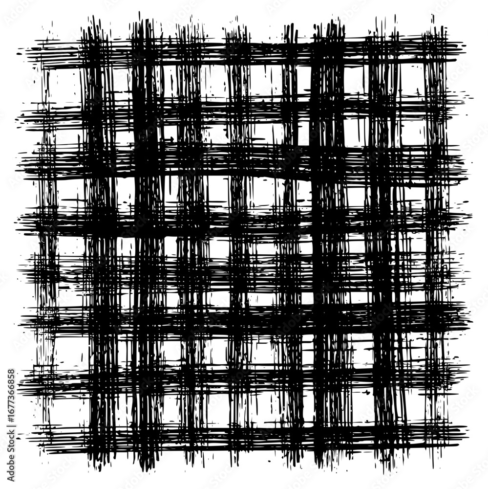 Poster abstract black and white grid pattern with grunge texture featuring intersecting lines and brush str