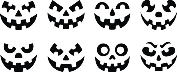 Naklejka premium Halloween Pumpkin Jack O' Lantern Face Set – Spooky Carved Expressions Collection – Scary, Funny, and Creepy Faces for Holiday Designs, Party Decor, and Seasonal Crafts