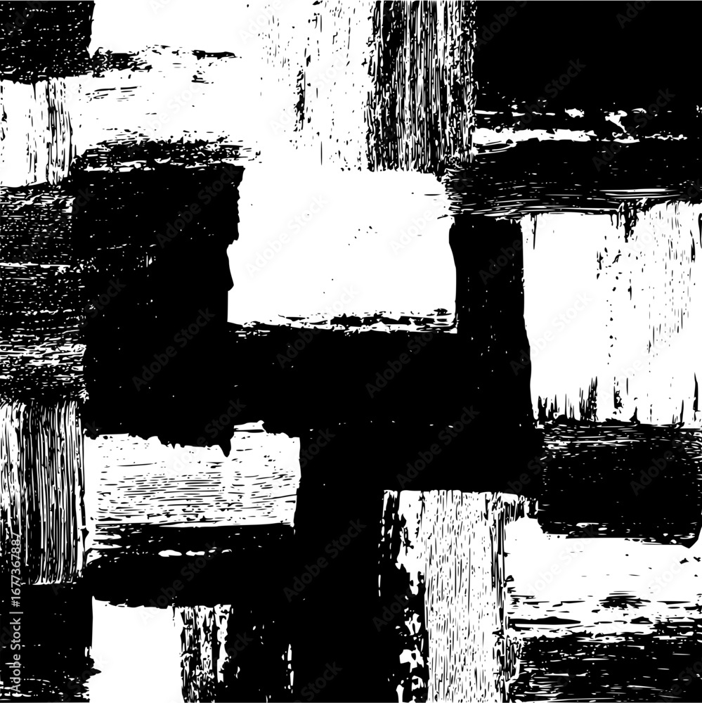 Poster abstract monochrome pattern featuring overlapping squares with textured brush strokes design effect