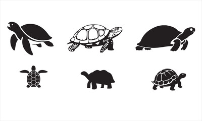 Collection of turtle silhouettes in various styles isolated on white background