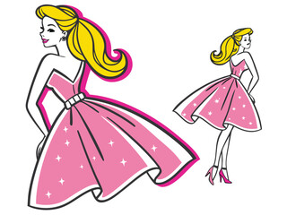 Fototapeta premium Trendy Fashion IllustratioA stylized, colorful illustration of a girl in 1980s fashion.n of a Girl in 80s Style. 