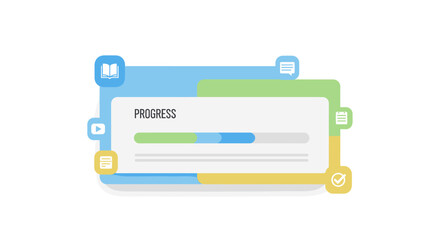 A contemporary flat design illustration featuring a digital progress bar, effectively symbolizing online learning, task completion, and educational advancement.