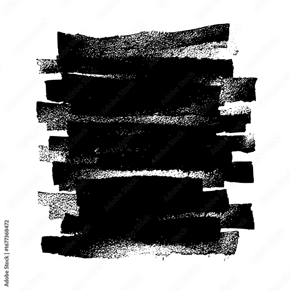 Poster Black brush strokes layered vertically creating a textured abstract design on a white background surface