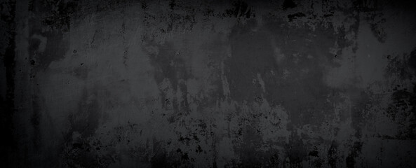 Dark black concrete wall texture with weathered and worn appearance. Background.