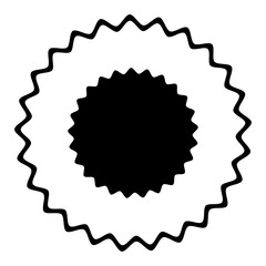 Black and white abstract sunburst badge design element with a jagged outer edge and a smaller inner circle