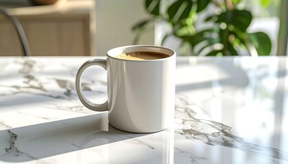 A White Coffee Mug on a Marble Table A Simple and Elegant Morning Scene