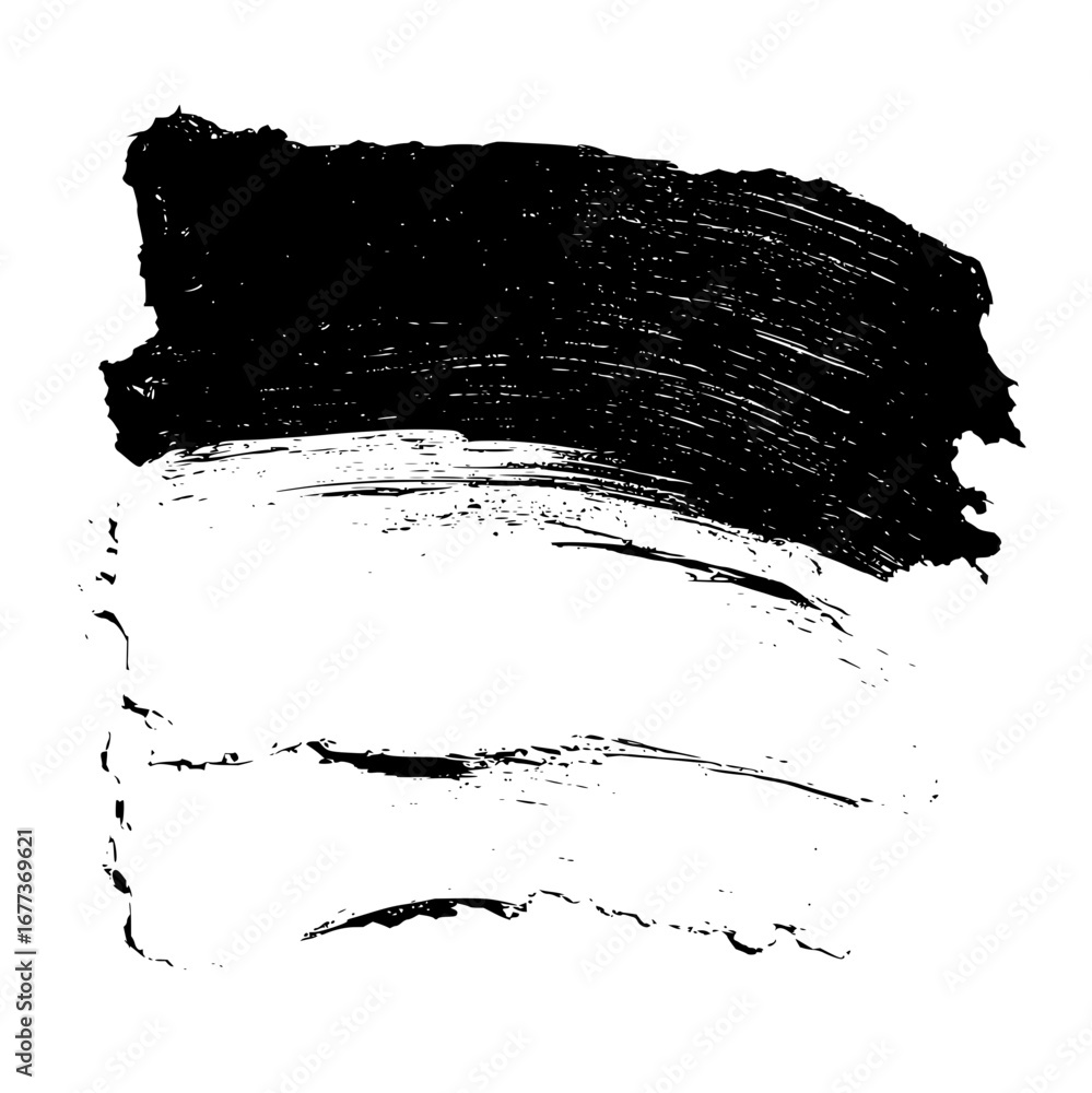 Poster black paint strokes with texture on a white background creating a grungy and abstract design element