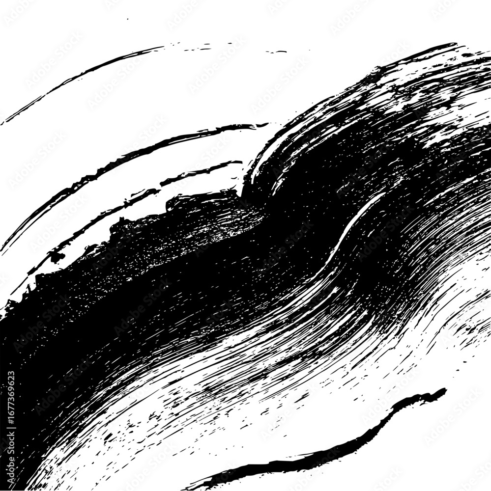 Poster abstract black paint strokes on white background creating a dynamic and textured composition art des