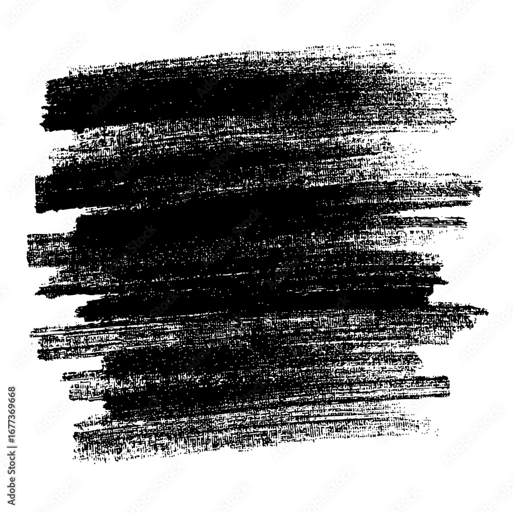 Poster a visual representation of a black paint stroke with visible texture and brushstroke details on whit