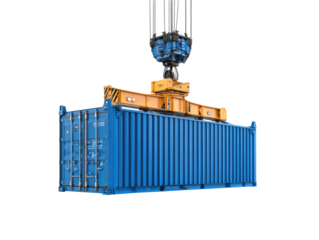Industrial crane lifting shipping container