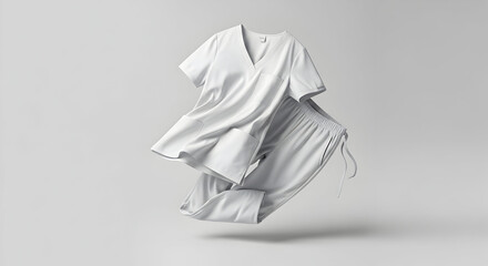 Medical Scrubs Outfit Floating on Light Gray Background