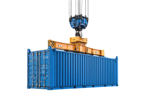 Industrial crane lifting shipping container