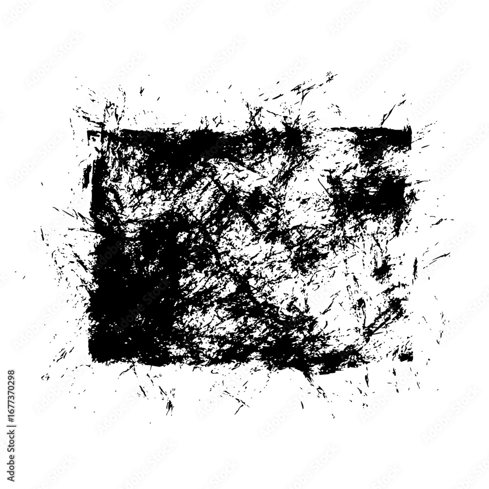Poster abstract black and white square with textured grunge and splattered edges creating a dynamic visual 