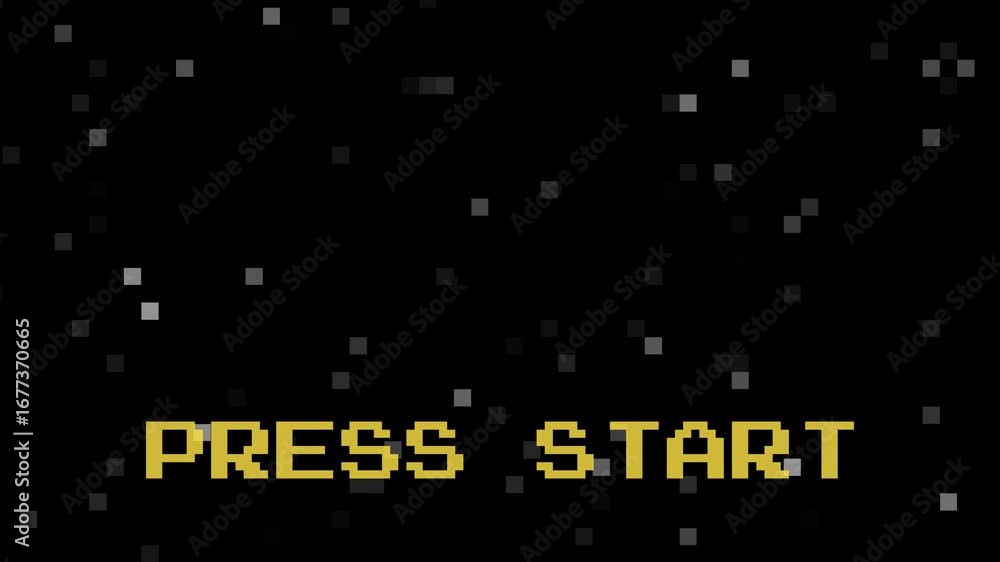 Poster retro arcade press start pixel animation – classic 8 bit game screen pixel game hud overlay