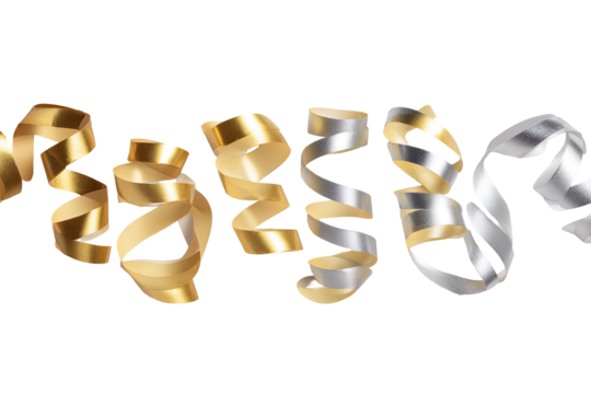 Gold and silver ribbons in a row - Powered by Adobe
