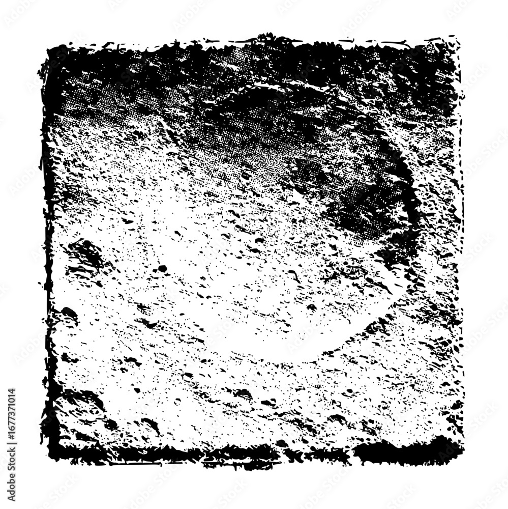 Poster distressed rectangular shape with grainy texture and a semi circular pattern on a white backdrop
