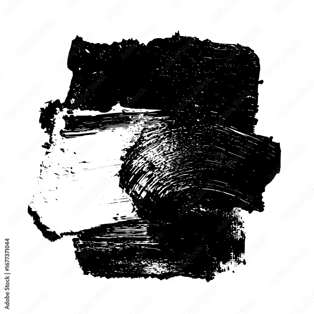 Poster black paint strokes and textures creating a bold and abstract design on a white isolated background 