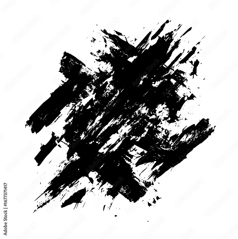Poster black ink splatters and brushstrokes creating a textured abstract design on a white background art p