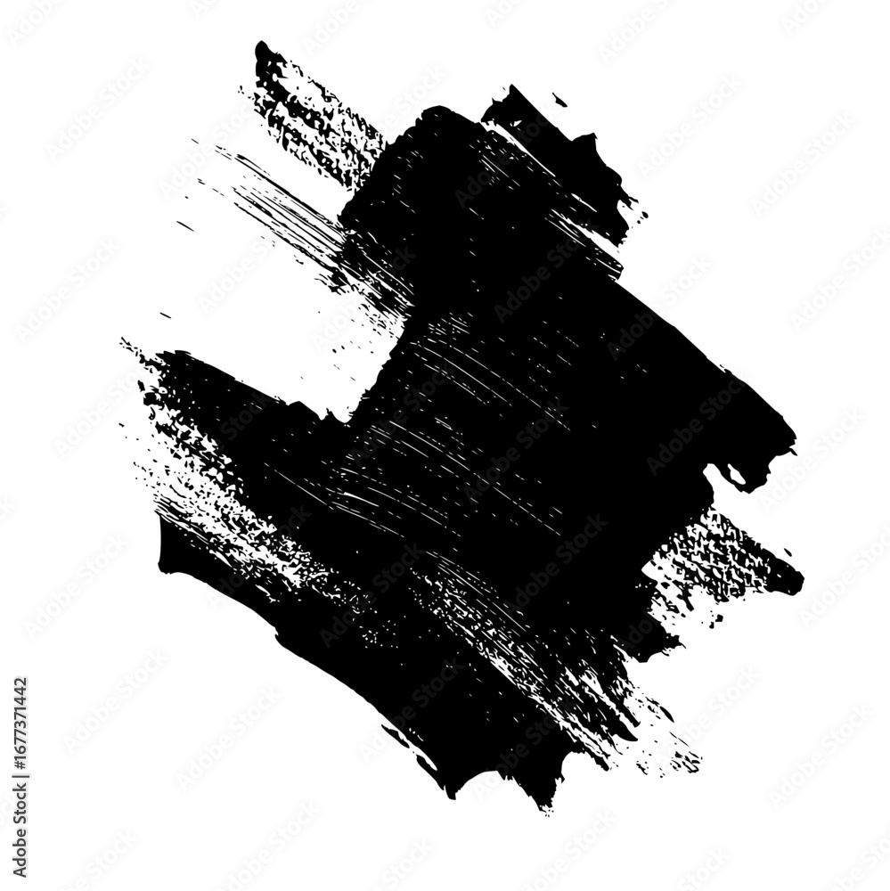 Poster abstract black brush stroke design element with rough texture and angled lines on a white background