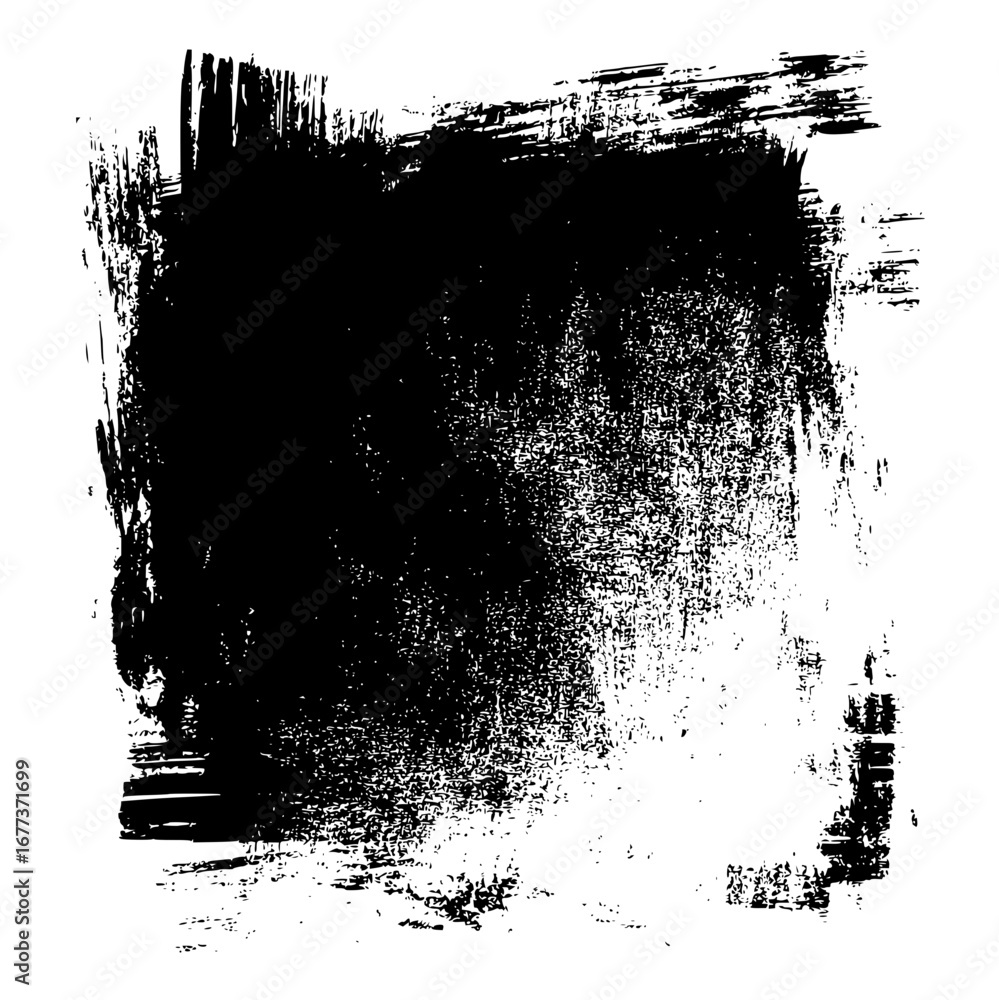 Poster a black and white image featuring a large rectangular brush stroke with varying textures and densiti