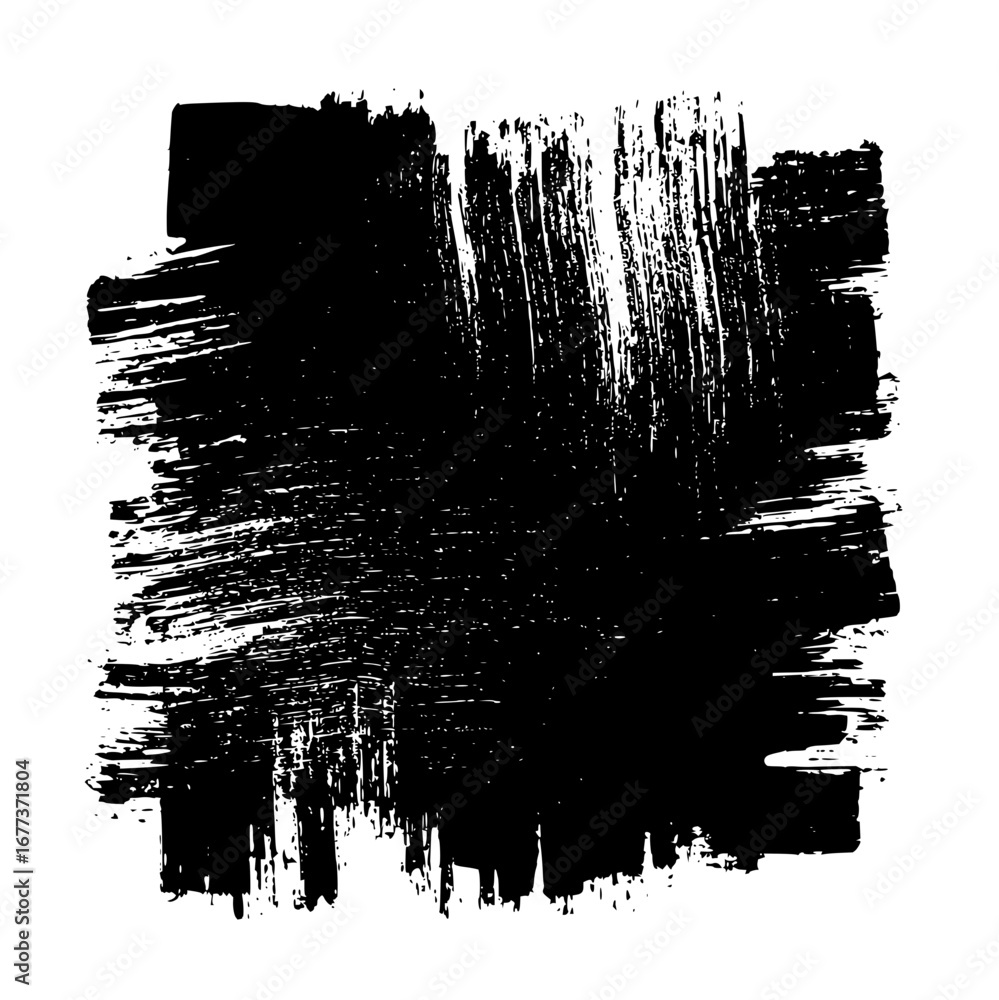Poster a black paint stroke with textured details and visible brush strokes on a white background creating 