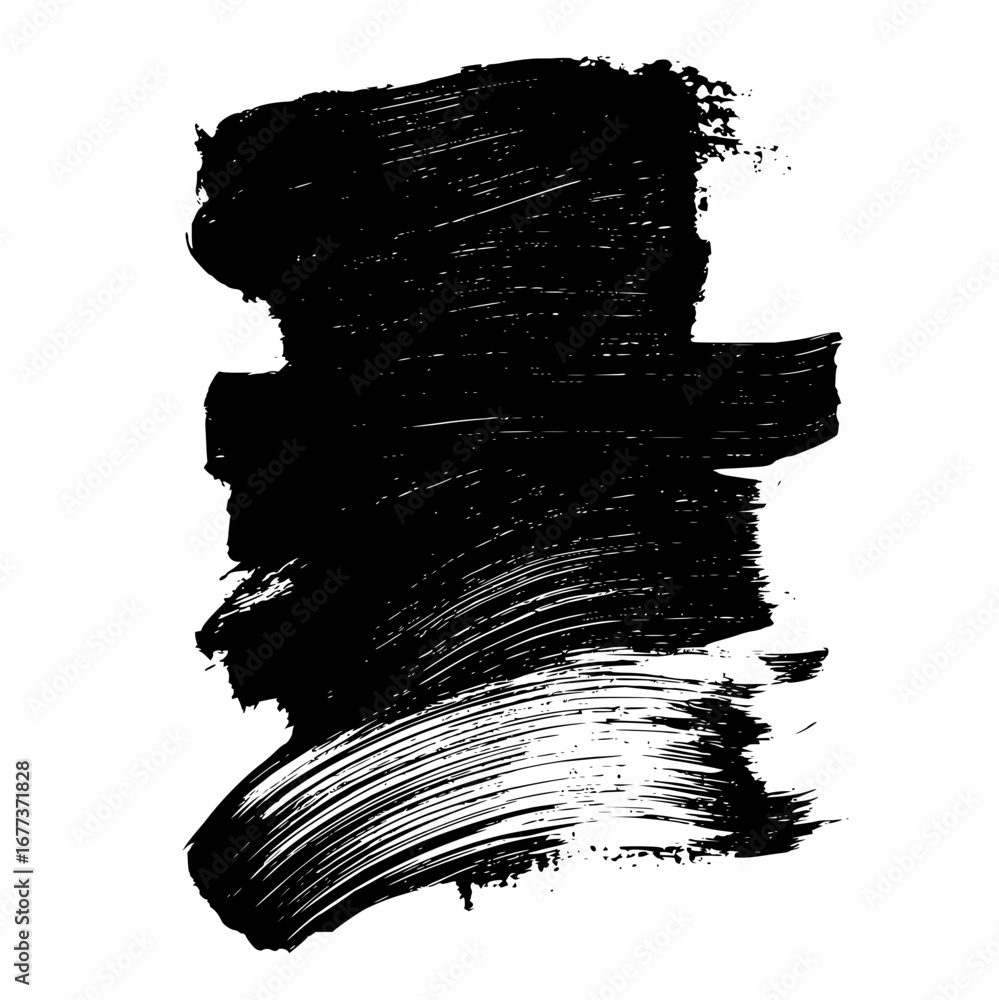 Poster abstract black brush stroke with visible texture on a white background creating a bold design elemen
