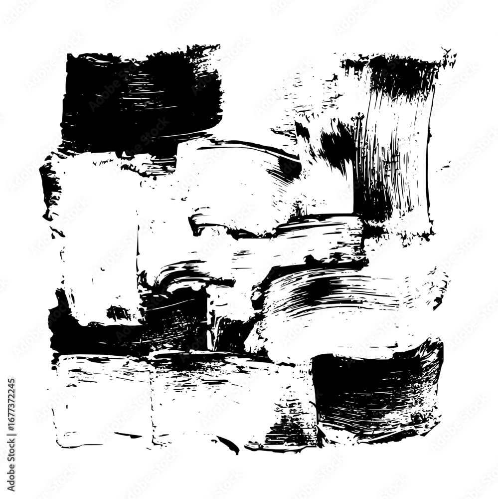 Poster abstract black and white painting with thick brushstrokes creating a textured and dynamic compositio