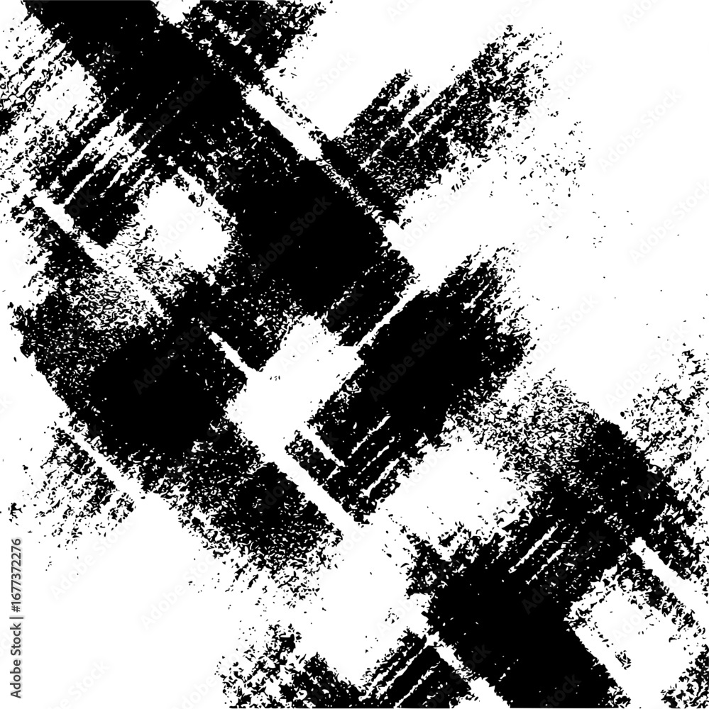 Poster diagonal crisscrossing pattern with heavy black brush strokes on a white textured background surface