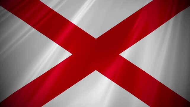 St Patrick's flag of a red saltire criss-cross cross on a white field background religious flag of Saint Patrick, the patron saint of Ireland with mood lighting 4K