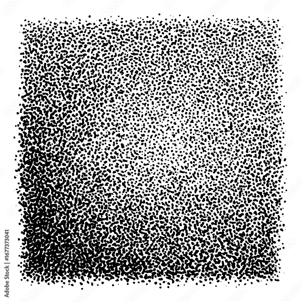 Poster black and white stippled square with a gradient effect from dense to sparse dot distribution across 