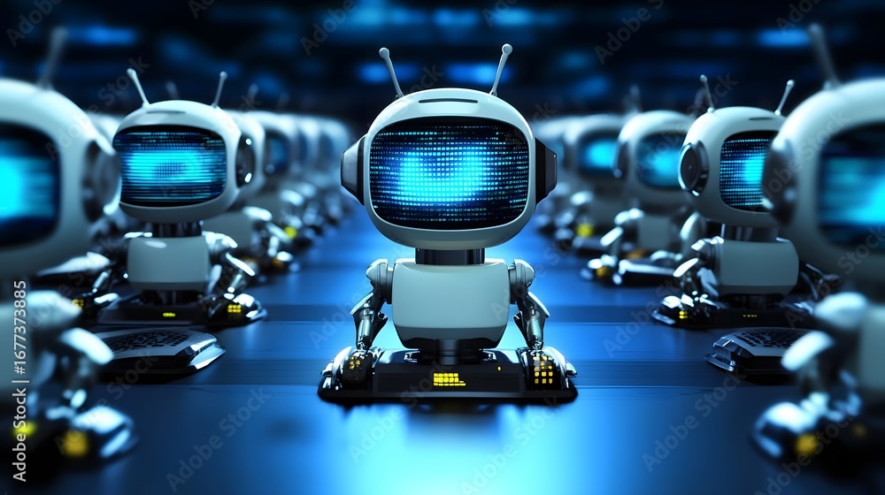Aufkleber futuristic robots in a high-tech environment with led screens