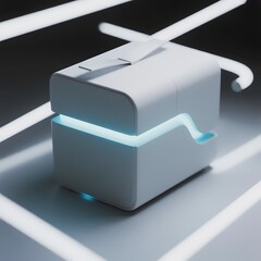 Modern Device with Blue Glow on a Grid Background